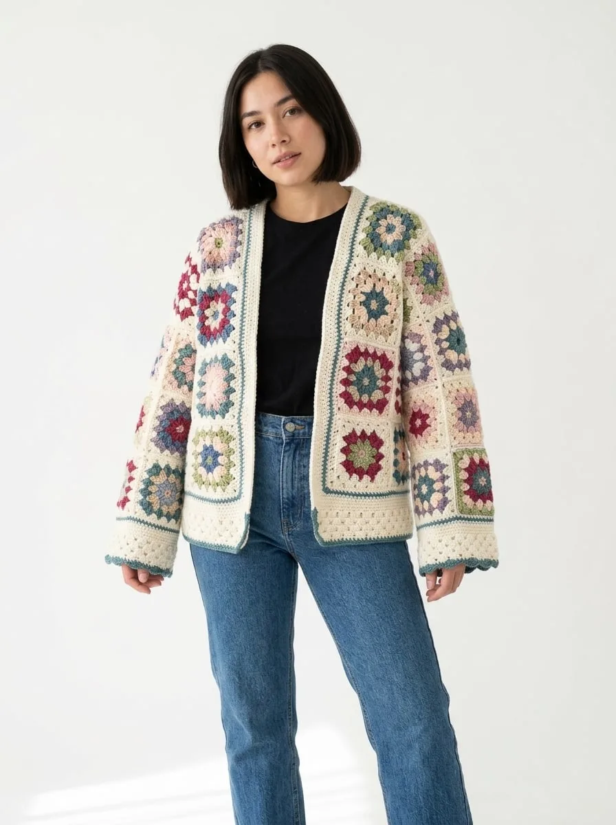 Ilustración con IA: modelo con Chaqueta Granny Jardín Inglés